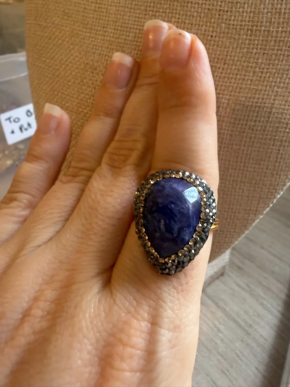 Gold Band Teardrop Blue Stone‎ Cocktail Ring - Women Jewelry